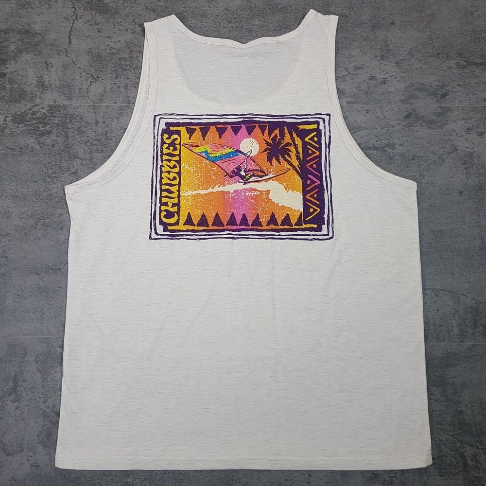CHUBBIES‎ The Wind Slammer Graphic Sunset Waves Tank Top Shirt Mens Size XL